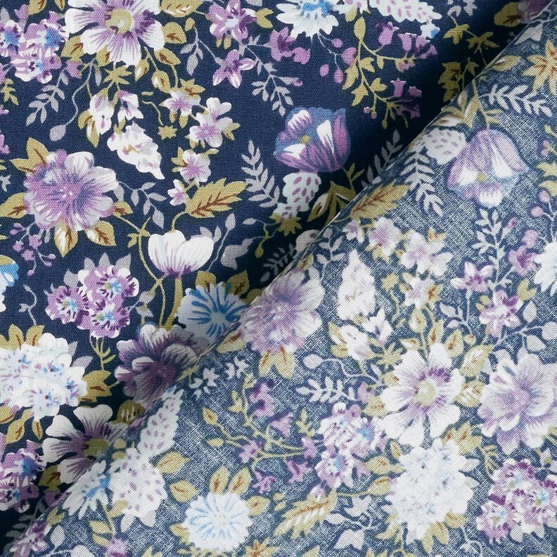 Katoenpopeline Romantische bloemenweide – marineblauw/lavendel,  image number 4