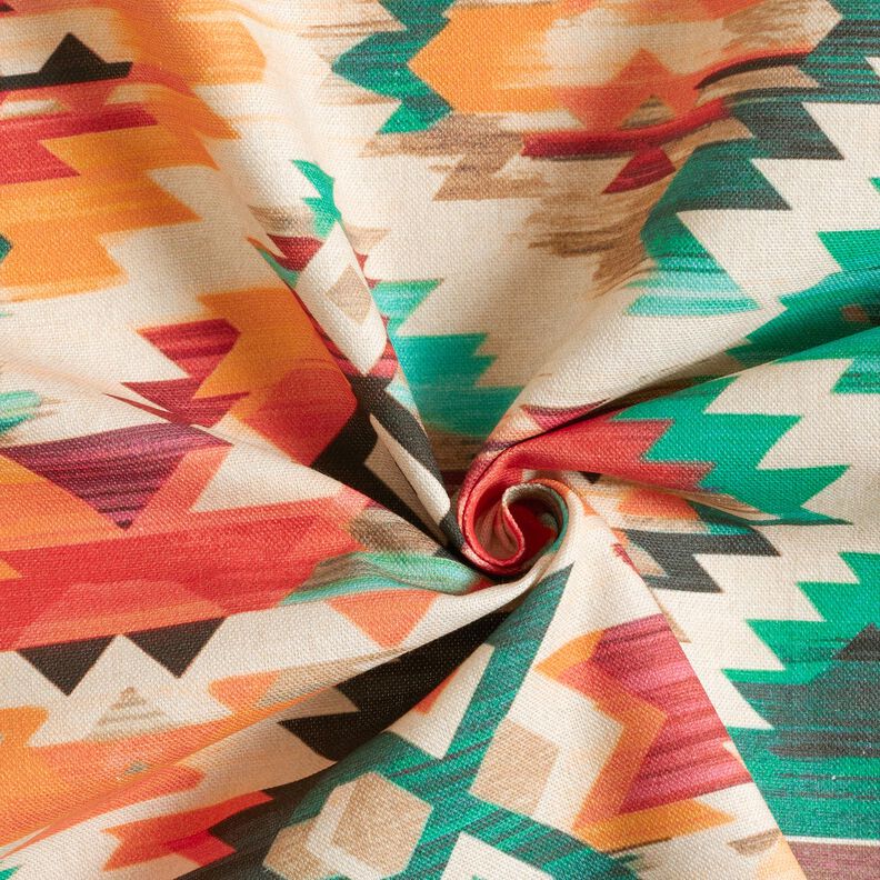 Decostof Half panama abstracte etnische print – lichtbeige/smaragdgroen,  image number 3