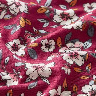 Modaaljersey bloemen| by Poppy – bordeauxrood, 