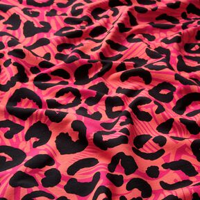 French Terry sommersweat Leeuw en bloemen – pink/oranje, 