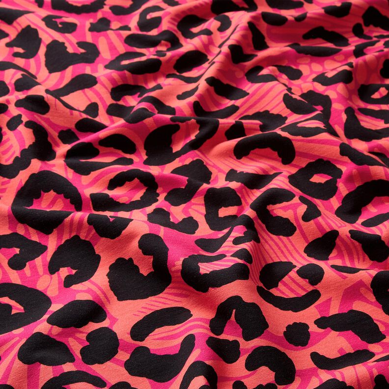 French Terry sommersweat Leeuw en bloemen – pink/oranje, image number 2