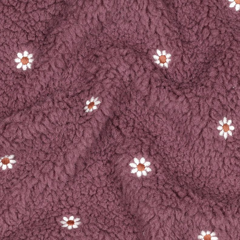 Teddy pluche Geborduurde bloempjes | Poppy Fabrics – donker oudroze,  image number 2