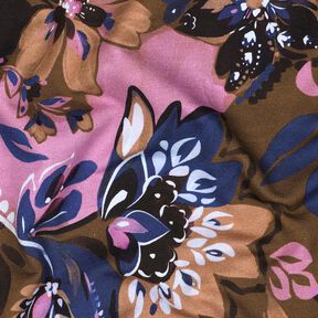 French Terry sommersweat Geschilderde bloemen Digitaal printen – indigo/kastanjebruin, 