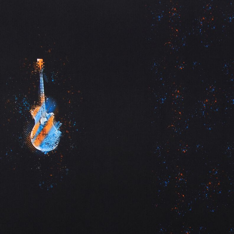 Katoenjersey Panel Gitaar | Glitzerpüppi – zwart/oranje, image number 1