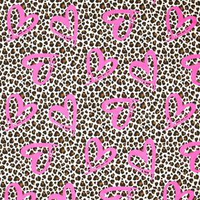 French Terry sommersweat Leeuw en neonharten – cashew/neon pink, 