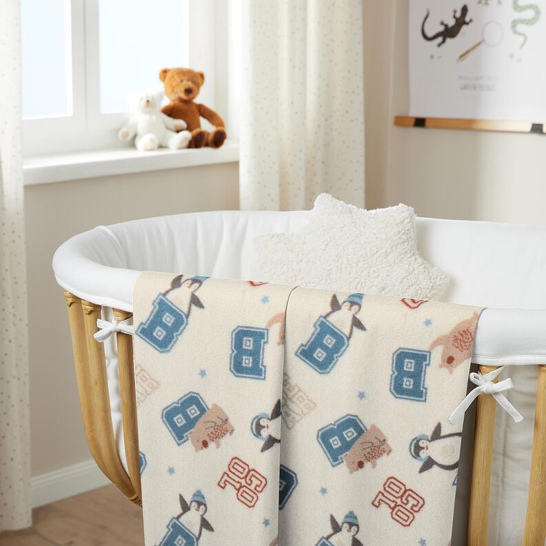 Gezellige fleece Collegejas – lichtbeige/blauw, image number 6