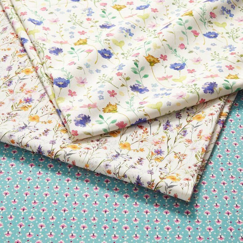 Katoenen stof Popeline kleine ornamenten – mint/pastelpaars – mint/pastelviolet, image number 5