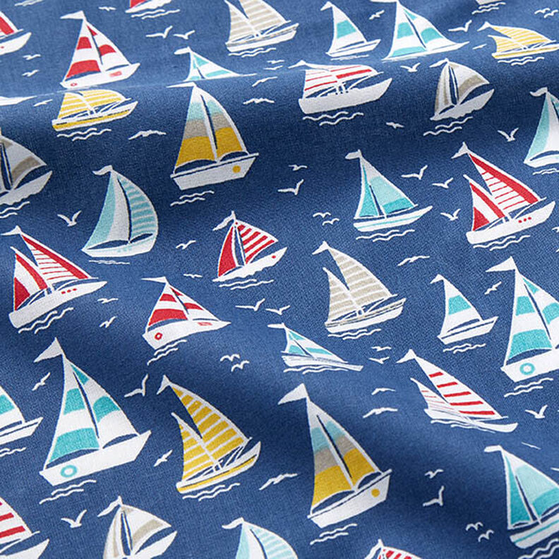 Katoenen stof Cretonne Zeiltrip – oceaanblauw/wit,  image number 2