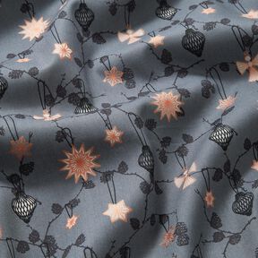 Katoenen stof Popeline Scandinavische boomdecoraties – leigrijs, 