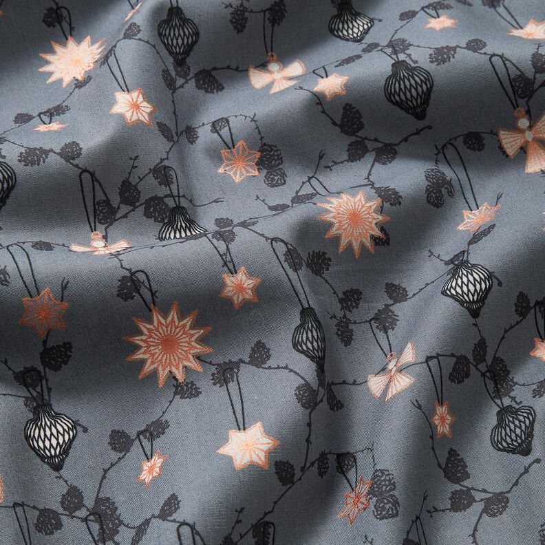 Katoenen stof Popeline Scandinavische boomdecoraties – leigrijs,  image number 2