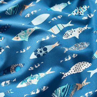 Katoenen stof Cretonne abstracte vissen – blauw, 