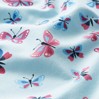 Katoenjersey Vlinders – babyblauw, 