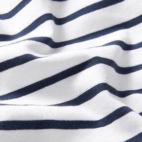 Katoenjersey smalle en brede strepen – wit/marineblauw, 