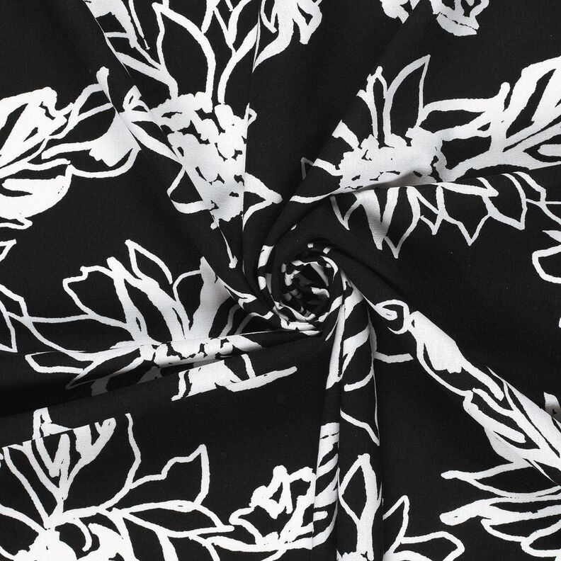 Viscose-linnen-mix abstracte zonnebloemen – zwart/wit,  image number 3