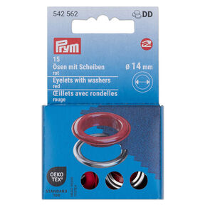 Oogjes met sluitringen [15 stuks | Ø 14 mm] | Prym – rood/zilver metallic, 