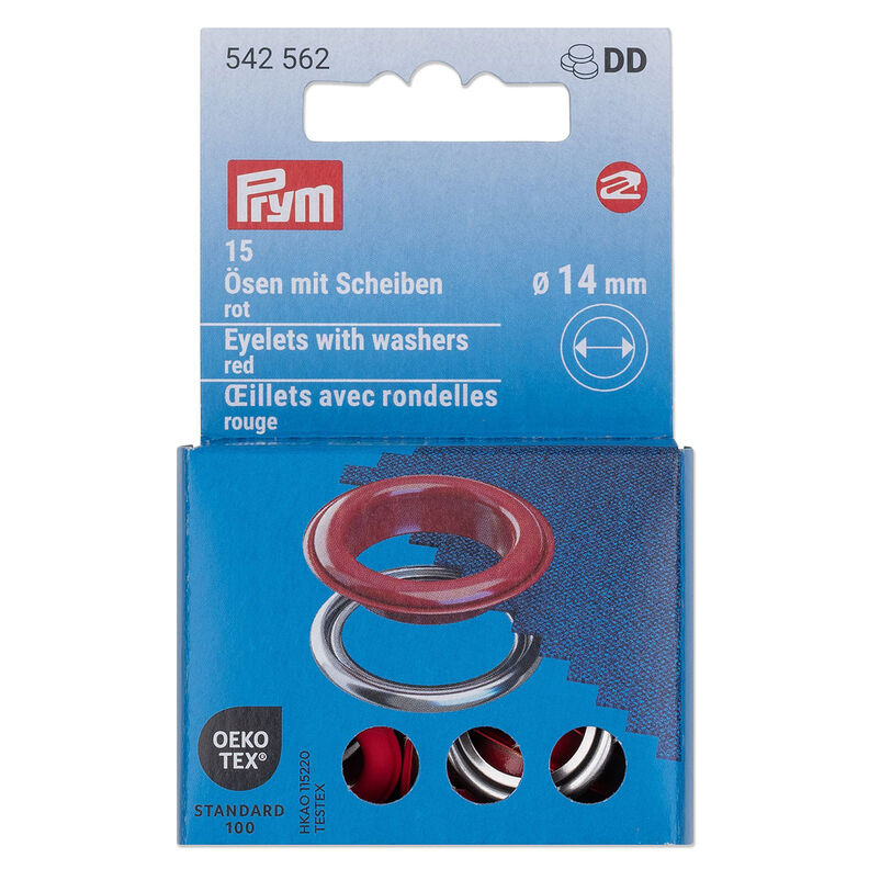 Oogjes met sluitringen [15 stuks | Ø 14 mm] | Prym – rood/zilver metallic,  image number 1