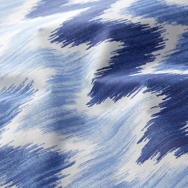 Gecoate katoen Ikatprint – blauw/wit,  image number 2