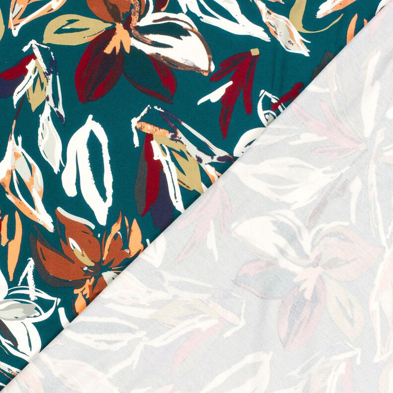 Viscosejersey moderne bloemen – petroleum/koper, image number 4