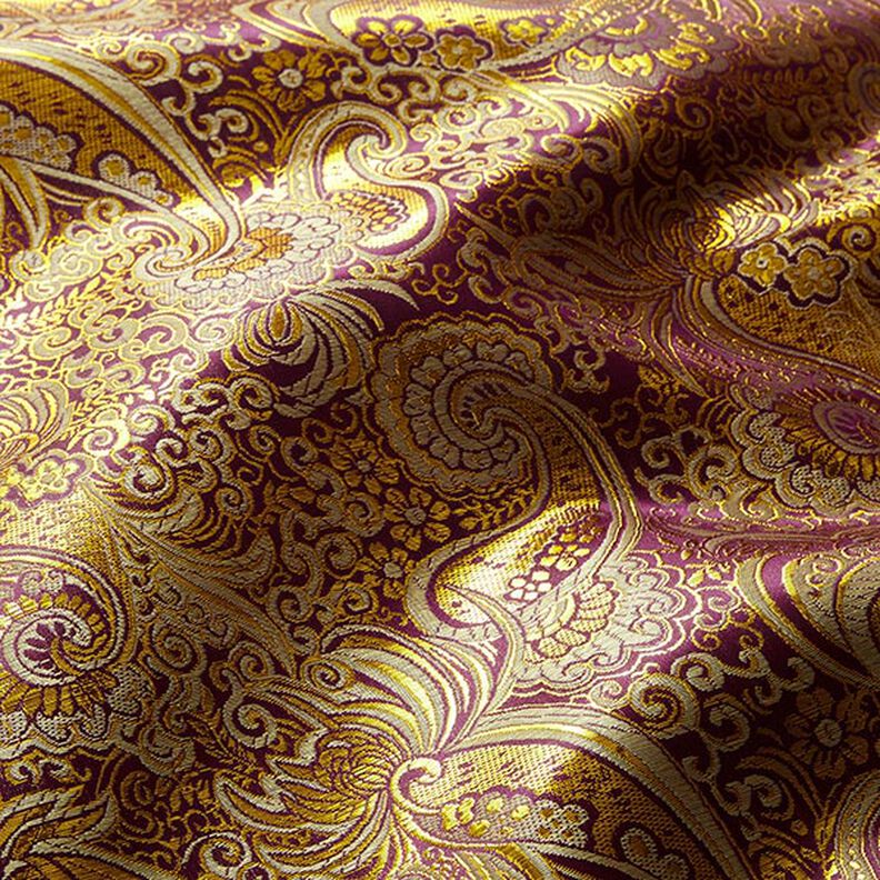 Kledingsjacquard metallic paisley – lila/goud,  image number 2