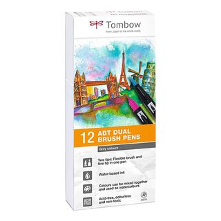 ABT Dual Brush Pen waterverf Grijstinten Set [ 12 Stuk ] | Tombow, 