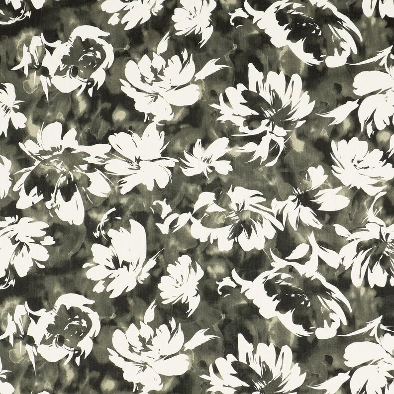 Viscosestof aquarel wilde rozen – donkergrenen/ecru,  image number 1