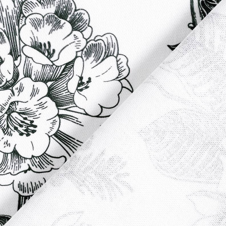 Decostof Half panama pittoreske bloemen – wit/zwart,  image number 4