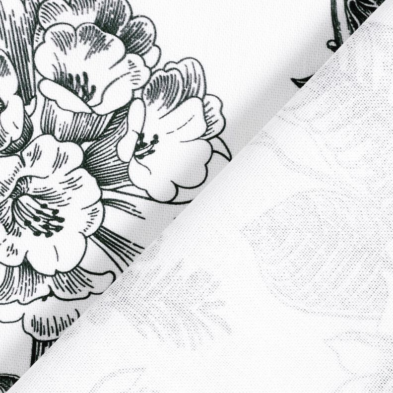 Decostof Half panama pittoreske bloemen – wit/zwart, image number 4