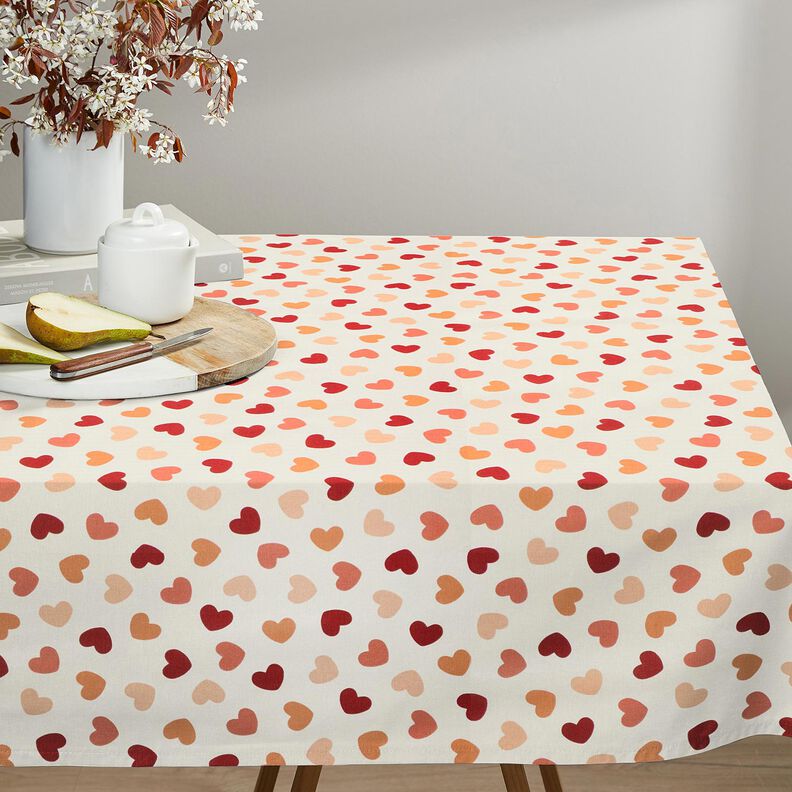 Decostof Half panama verdeelde harten – creme/donkerrood, image number 9