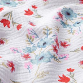 Mousseline/dubbel gehaakte stoffen Lentebloemen met tulpen – wit/oranje, 