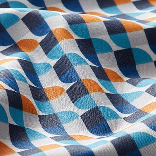 Gecoat katoen Retropatroon – blauw/oranje, 