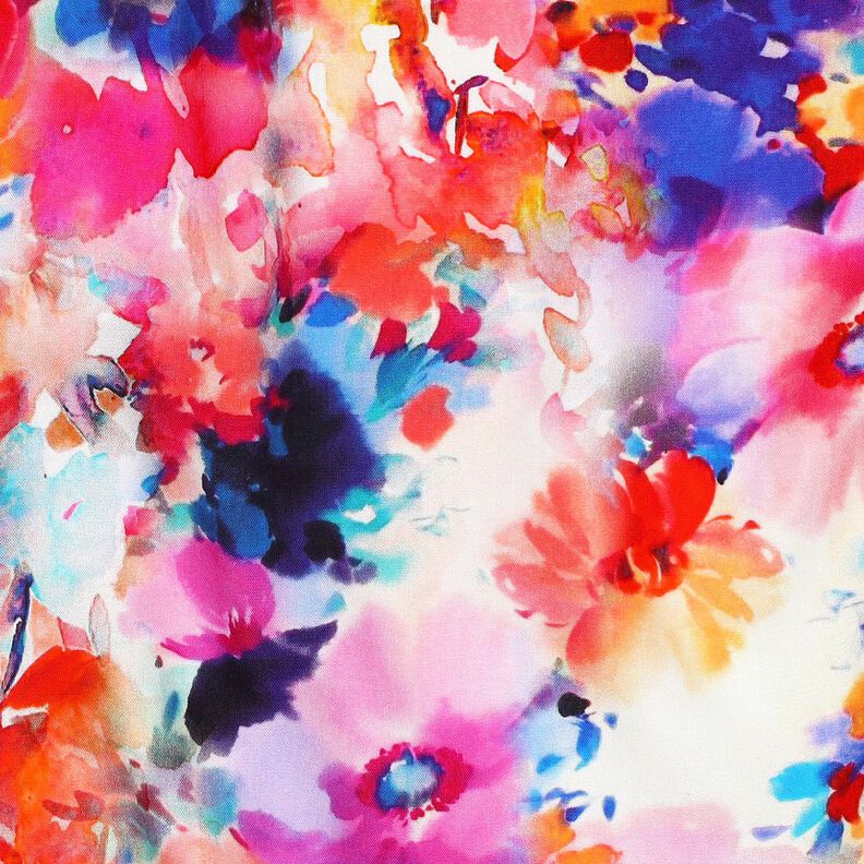 Viscosestof kleurrijke aquarel bloemen digitale print – intens roze/blauwlila,  image number 2