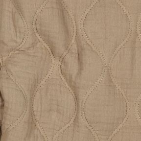 Doorgestikte stof Mousseline Golven – donkerbeige, 