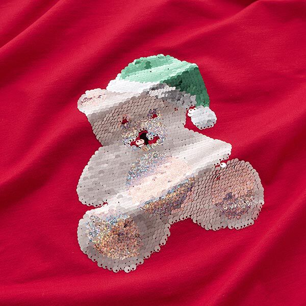 Panel French Terry sommersweat Kerst teddybeer – ecru/rood, image number 3