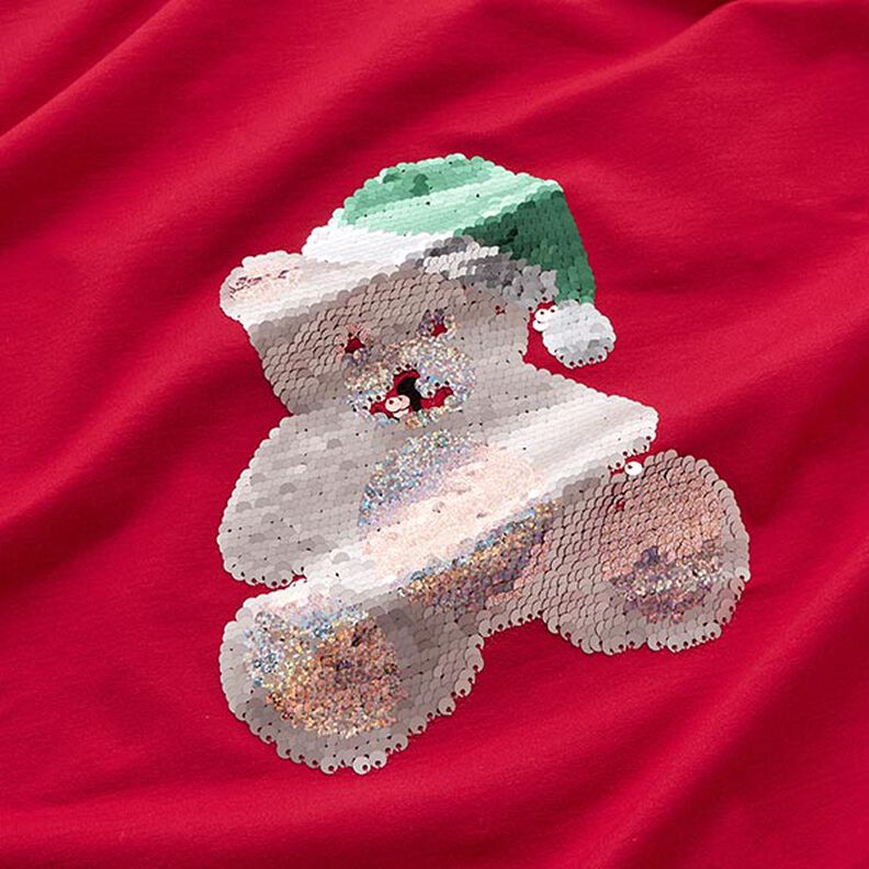 Panel French Terry sommersweat Kerst teddybeer – ecru/rood,  image number 3