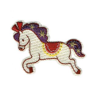 Applicatie pony [ 4,5 x 6 cm ] – ecru/rood, 