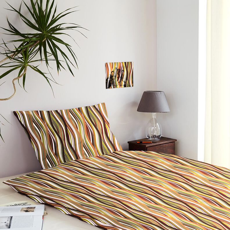 Katoenen stof Cretonne Gebogen strepen &ndash; wit/lichtoranje,  image number 6