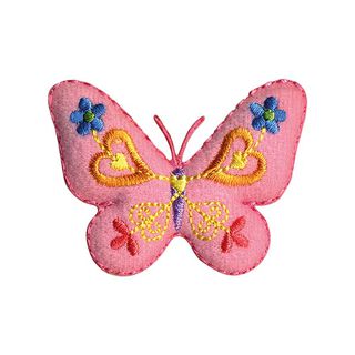 Applicatie vlinder [ 4,5 x 5,5 cm ] – roze/geel, 