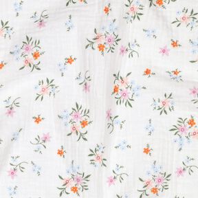 GOTS Mousseline/dubbel gehaakte stoffen Schattige bloemetjes  | Poppy Fabrics – ivoor/oranje, 