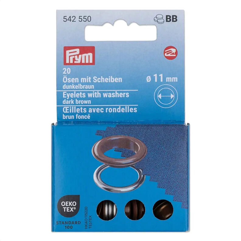 Oogjes met sluitringen [20 stuks | Ø 11 mm] | Prym – donkerbruin/zilver metallic,  image number 1