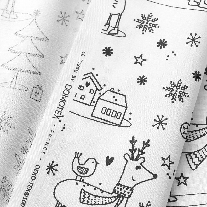 Katoenpopeline Stof om te verven Kerstmis – wit/zwart, image number 3