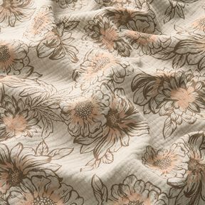 Mousseline/dubbel gehaakte stoffen Zomerbloemen – licht taupe/middelbruin, 