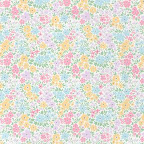 Katoenjersey Delicate bloemenweide – ivoor/pastellila, 