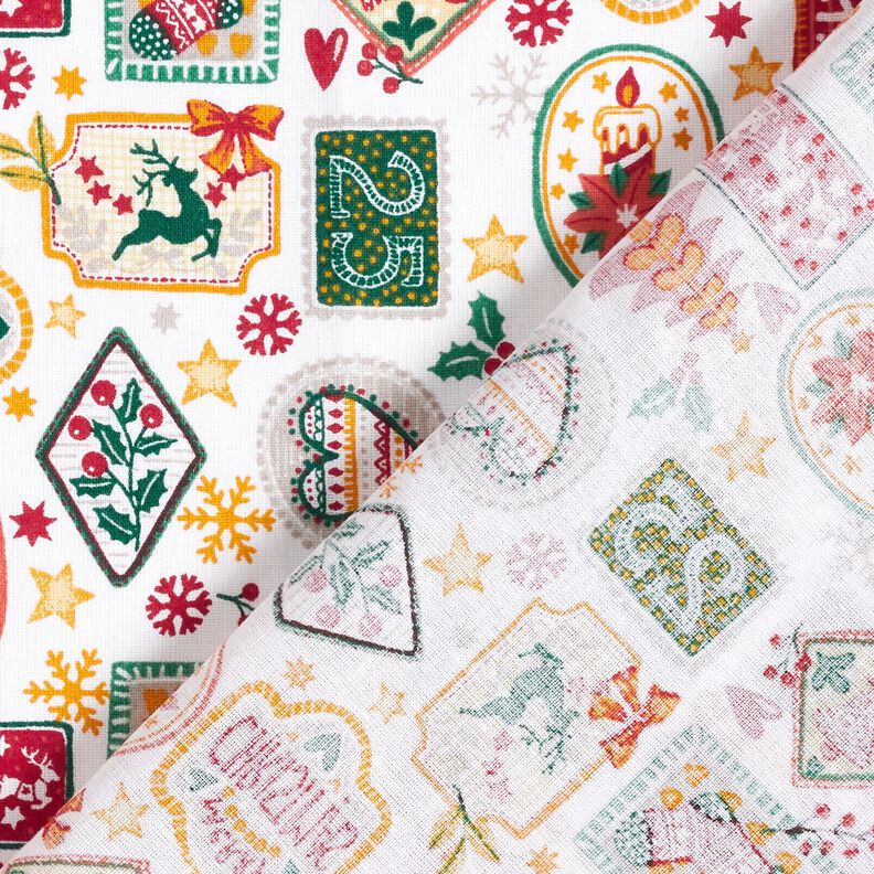 Katoenen stof Popeline Kerstbeelden – wit/karmijnrood,  image number 4