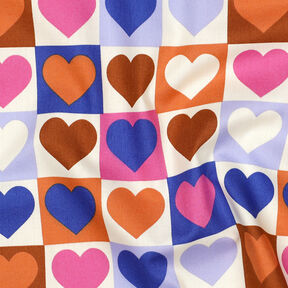 Katoenpopeline Diamanten harten | Poppy Fabrics – ivoor/koningsblauw, 