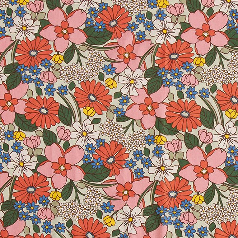 Katoenen stof Cretonne Popart bloemen – pistache/oudroze,  image number 1