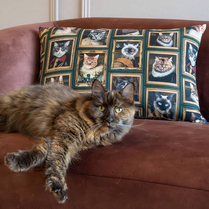 Decostof Half panama Katten portretten – donkergroen/goud,  image number 5