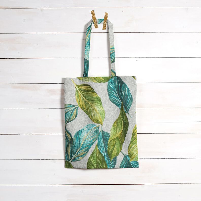 Decostof Canvas Ficusbladeren – blauwe spar/grijs, image number 8