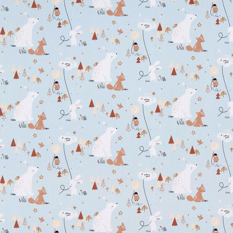 Katoenpopeline Dieren in het bos – babyblauw, image number 1