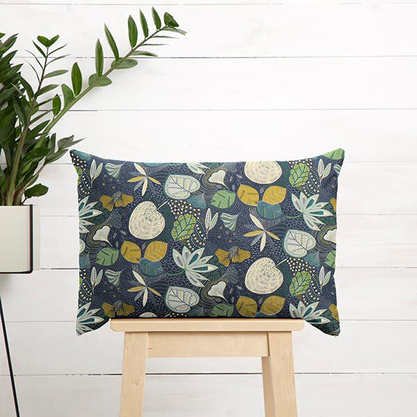 Katoenen stof Cretonne Bladeren – navy, image number 6
