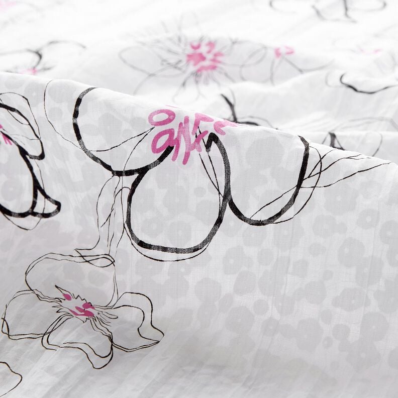 Gekreukt voile bloemen en luipaardpatroon – wit/zwart,  image number 5